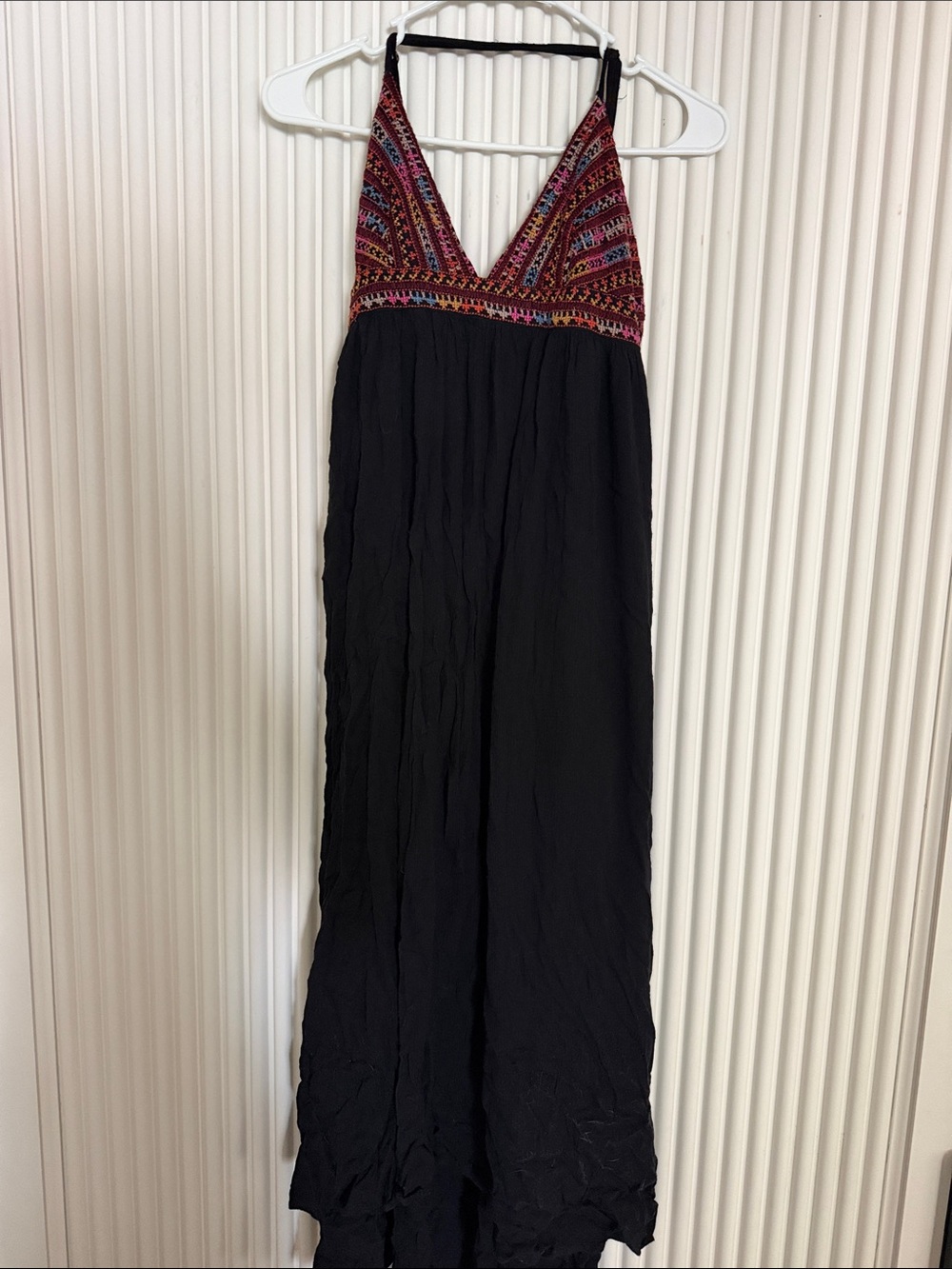 Billabong Black Maxi Dress with Multicolor Embroidered Bodice